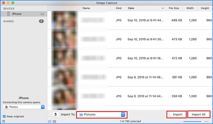 import photos to USB via Image Capture