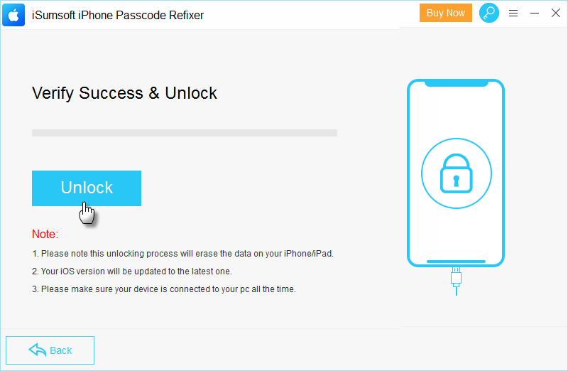 click Unlock to start unlocking unresponsive iPhone
