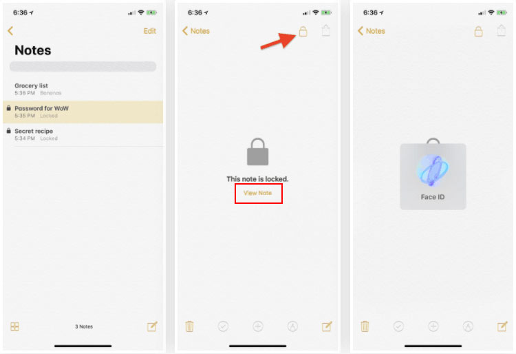 Unlock old notes using Face ID