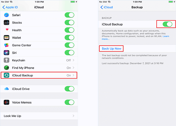  Switch off and switch on iCloud Backup again