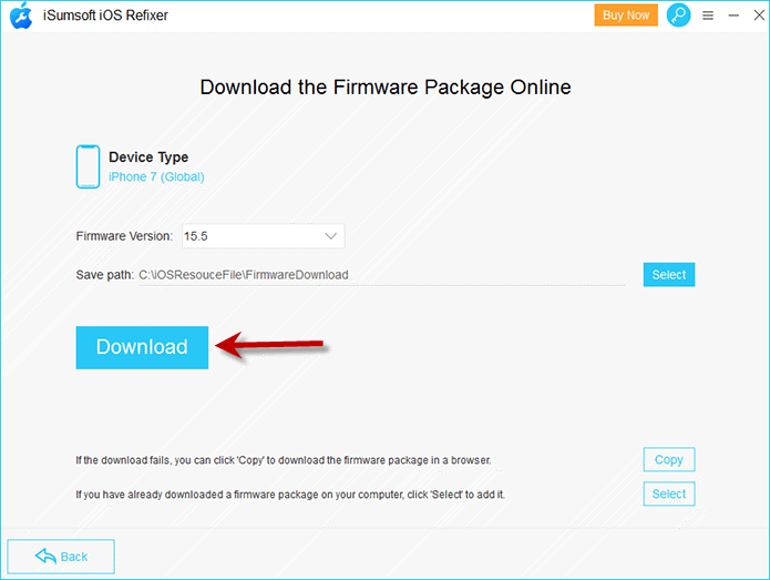  Click Download button to download a matching iOS firmware package online