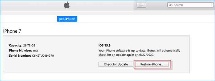 Restore iPhone in Recovery Mode