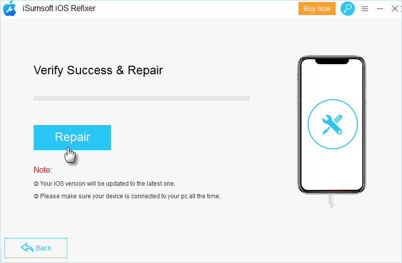 start repairing frozen iPhone in iSumsoft iOS Refixer