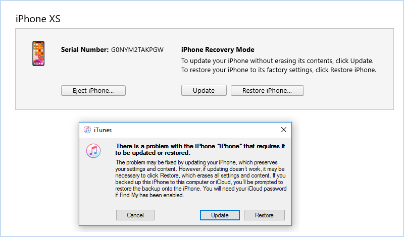 update frozen iPhone with iTunes
