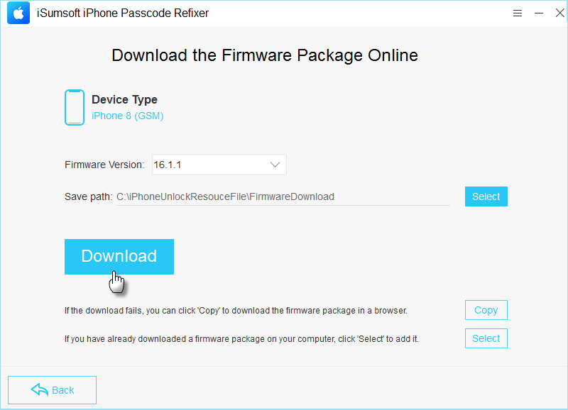 click Download button to download firmware to fix iPhone locked