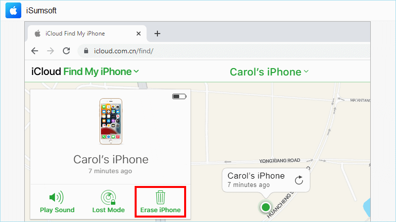 use iCould Find My feature to fix iPhone locked after update