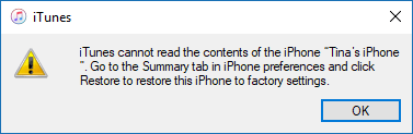 iTunes cannot read the contents of the iPhone