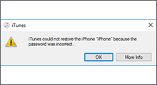 iTunes could not restore the iPhone because password was incorrect