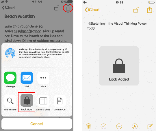 Lock a note with a password