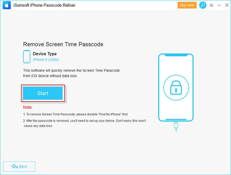 click Start to begin removing Screen Time Passcode without data loss