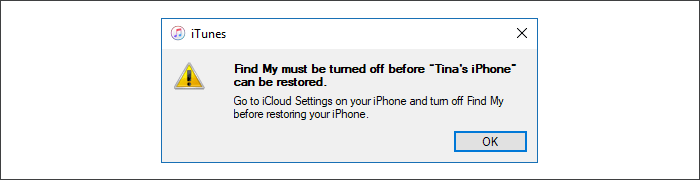turn off Find My to restore iPhone