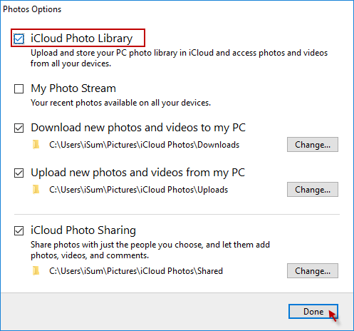 Enable iCloud Photo Library on Windows PC