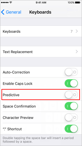 Enable or disable Predictive in Settings