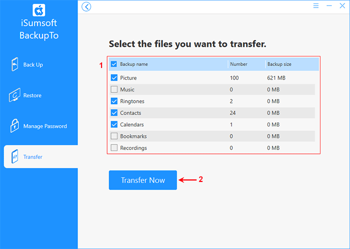 select files you want to transfer