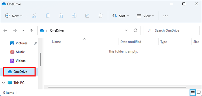 select OneDrive folder in File Explorer