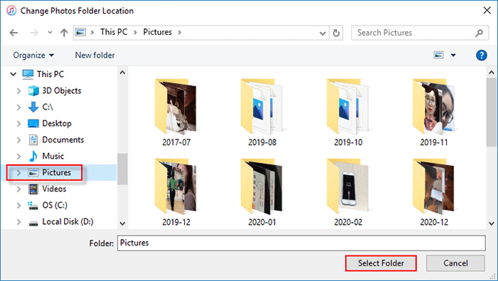 select the folder that contains your photos