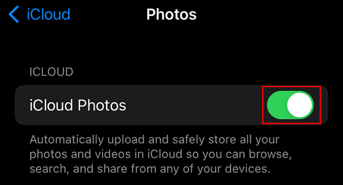 turn on iCloud Photos on iPhone