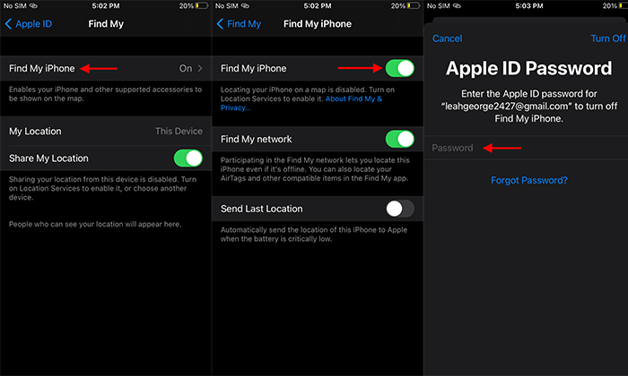 enter Apple ID password and tap Turn off