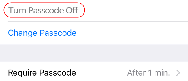 Turn Passcode Off greyed out