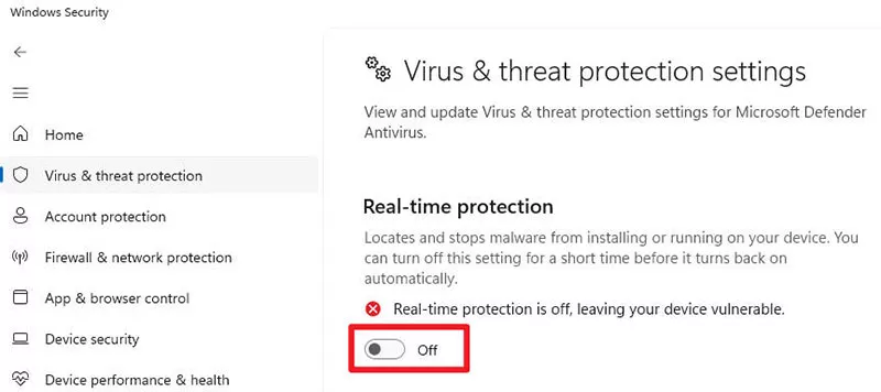 turn off real-time protection