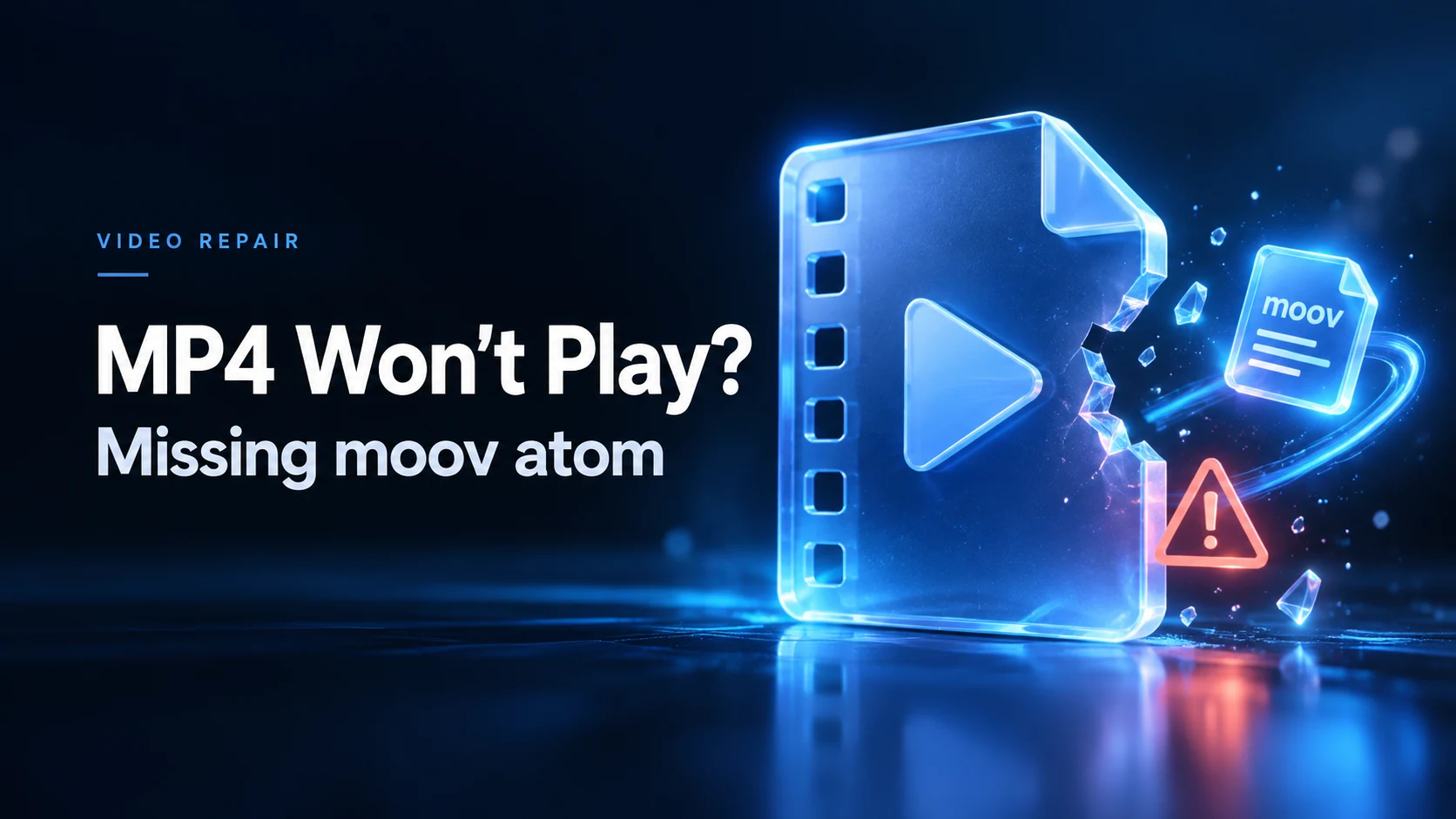 MP4 moov atom not found blog cover with a damaged video file and missing metadata