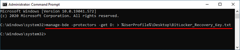 back up bitlocker recovery key with cmd