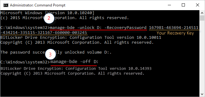 Unlock BitLocker drive with recovery key