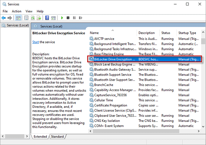 double-click BitLocker Service