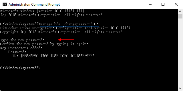 Change password via manage-bde command