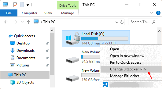 Change BitLocker PIN