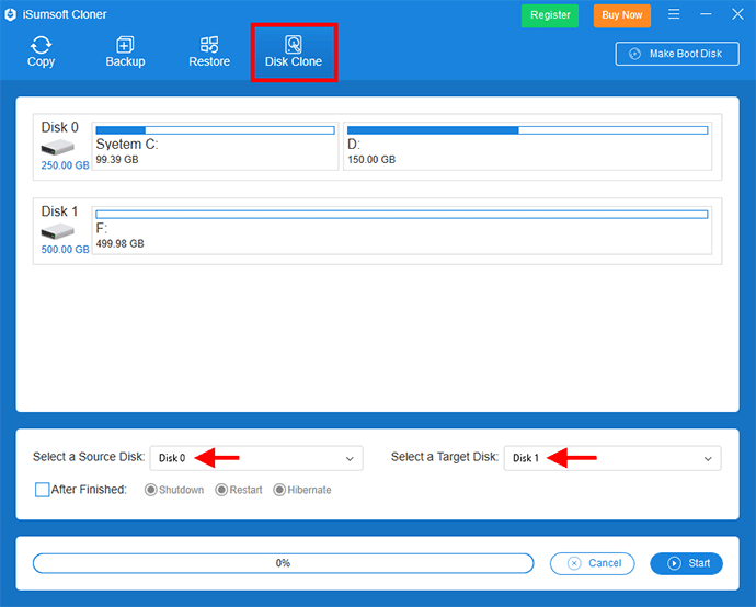select encrypted drive and target drive