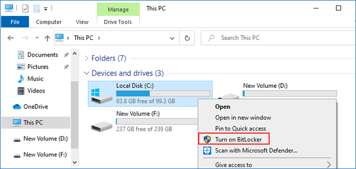 turn on bitlocker