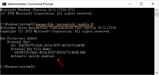 Enable bitlocker auto unlock command