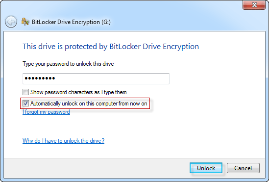 Manage auto unlock drive on Windows 7