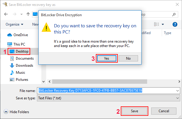 save recovery key