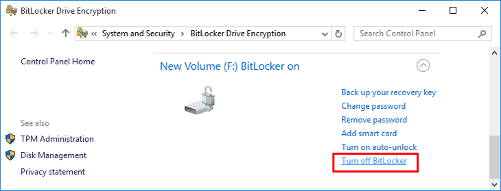 turn off bitlocker