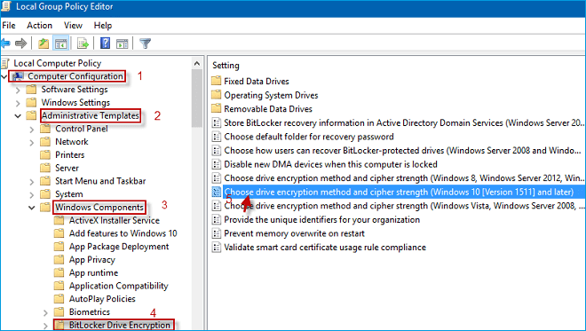choose drive encryption method and cipher strength