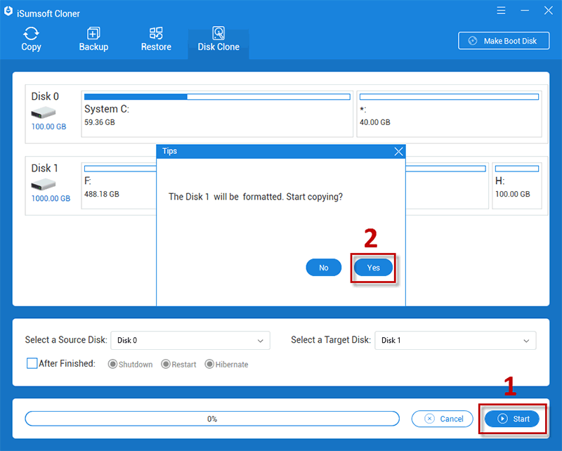 click Start to backup disk contaning encrypted drive