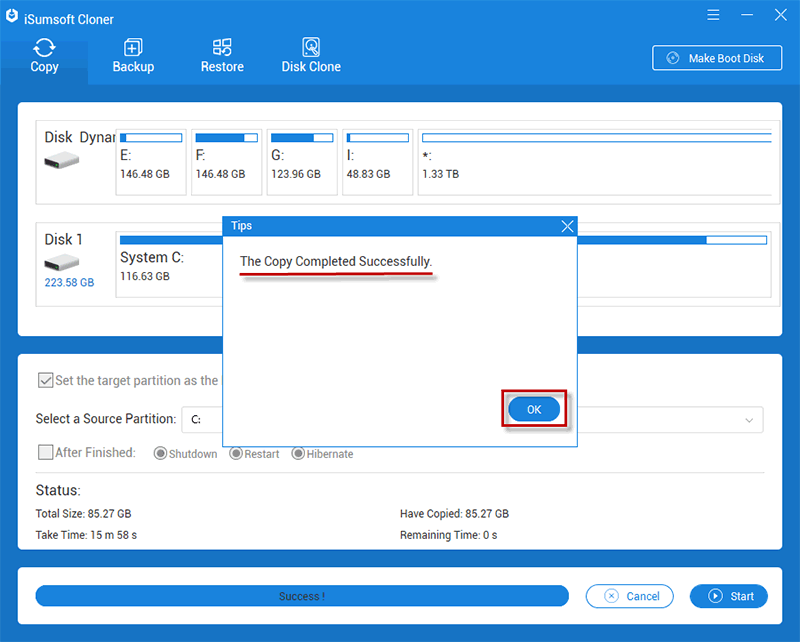 copy partition successfully