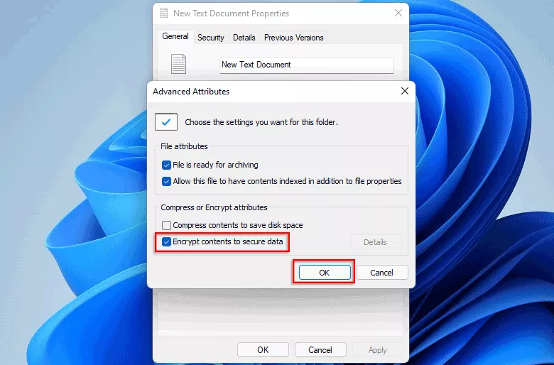 Select Encrypt content with security