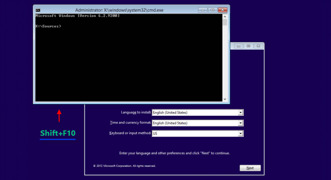 Press Shift + F10 to launch the command prompt