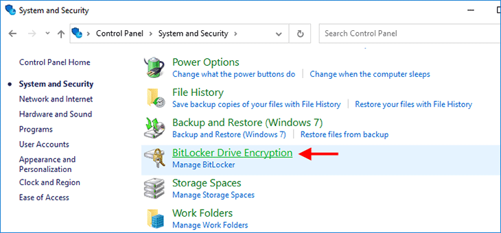 click BitLocker Drive Encryption