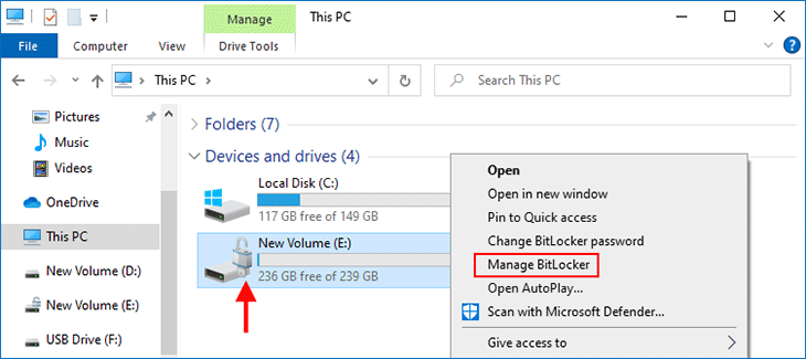 click Manage BitLocker