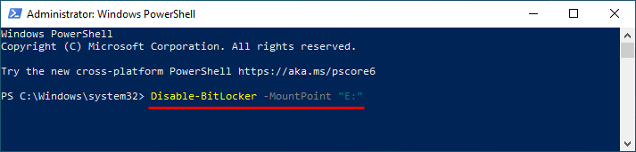 disable BitLocker in PowerShell