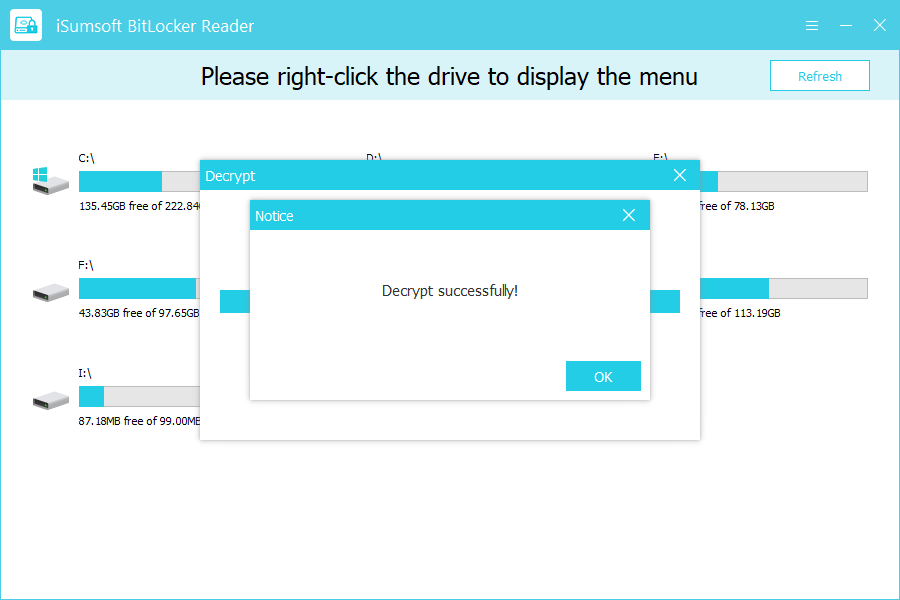 turn off BitLocker successfully