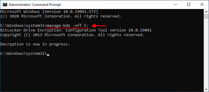 turn off BitLocker with command
