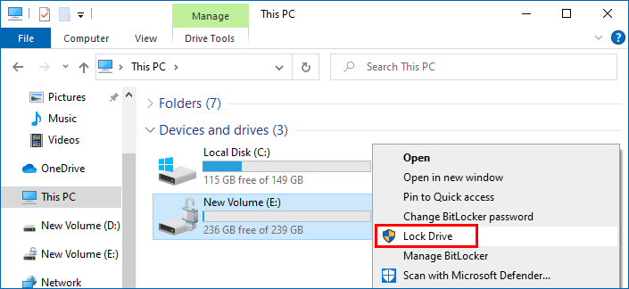 lock drive in context menu