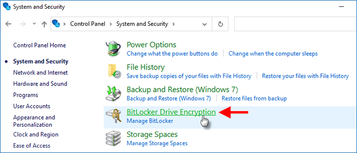 click BitLocker Drive Encryption