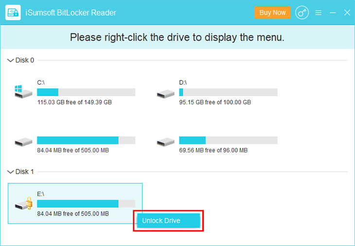 click Unlock Drive