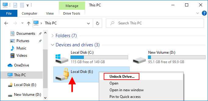 right-click BitLocker encrypted drive
